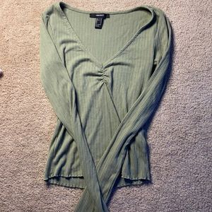 V-neck long sleeve army green shirt